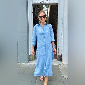 Madison Mathews ‘Elizabeth’ maxi dress sky blue linen